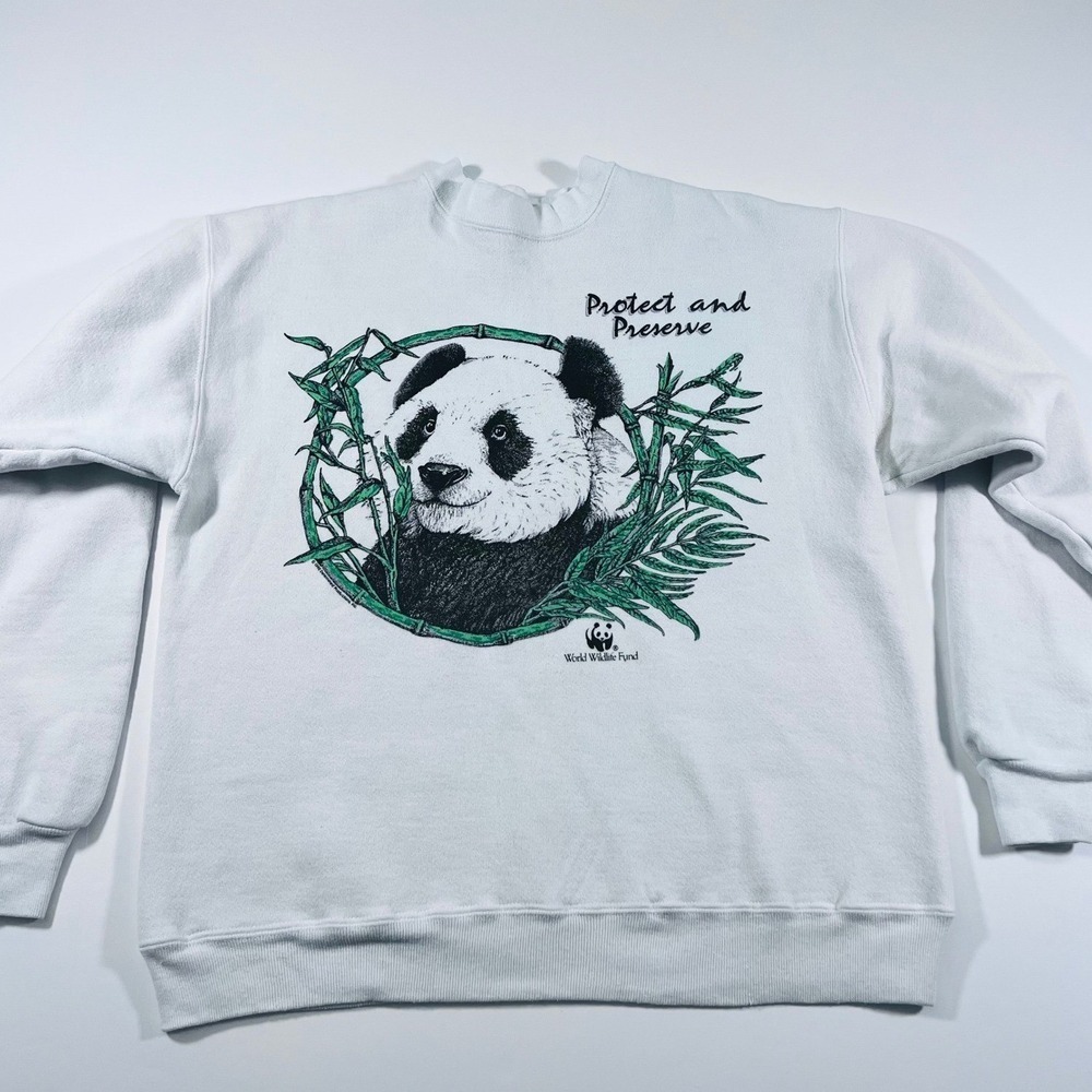 Vintage WWF Panda Sweatshirt Medium USA Cream Protect Preserve